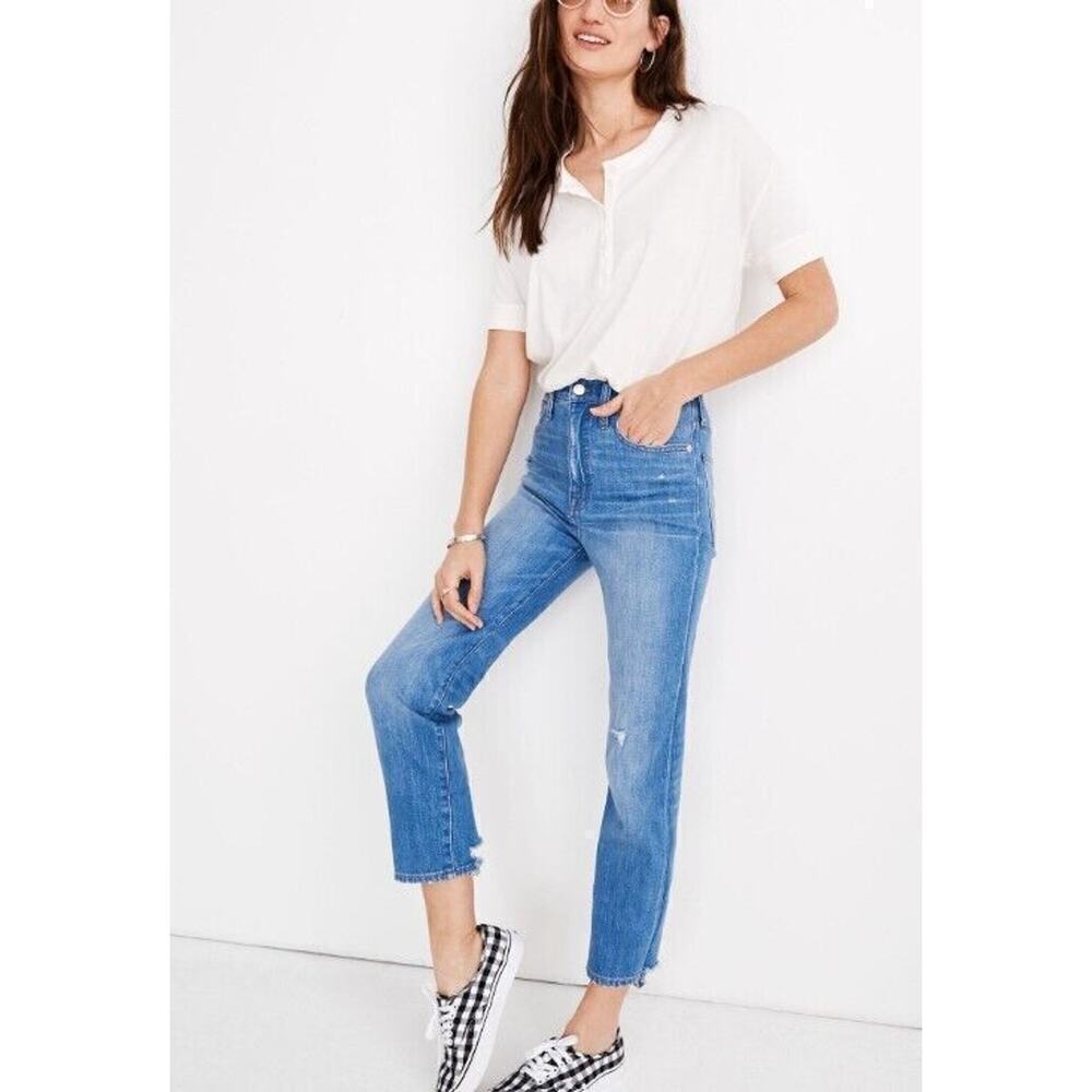 Madewell Jeans 28 Classic Straight Jean Novello Wash Distressed Denim K7987